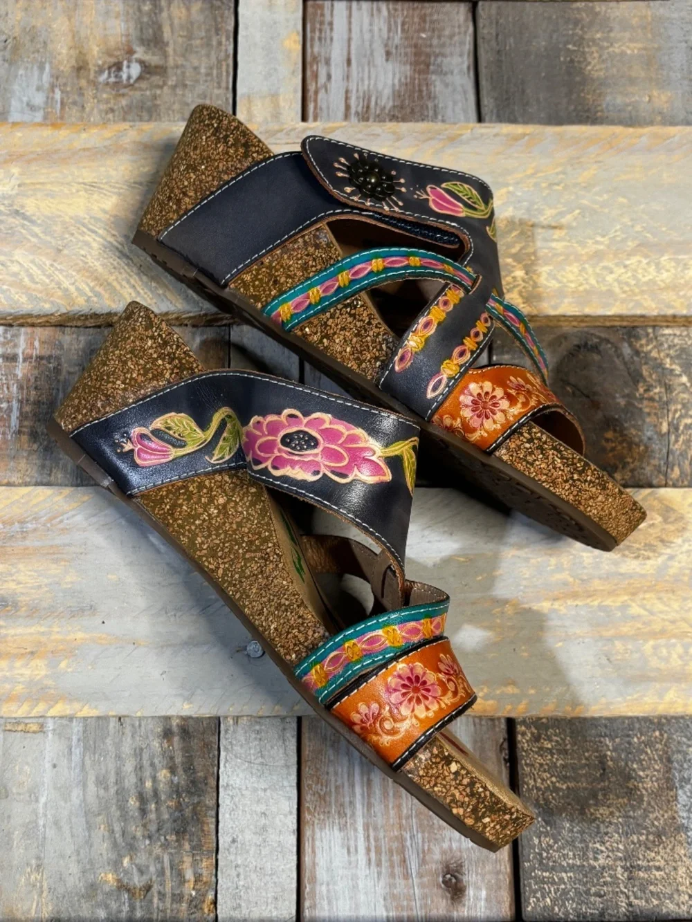 NWOB [L'Artiste] Slip On < Swan > Open Toe Platform Slide Leather Wedges | 8.5 - Picture 4 of 13